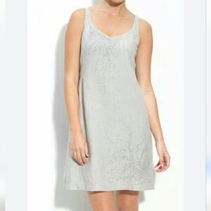 EILEEN FISHER Hankerchief Linen Sequin Silver Grey Sleeveless Tank Dress Size 12